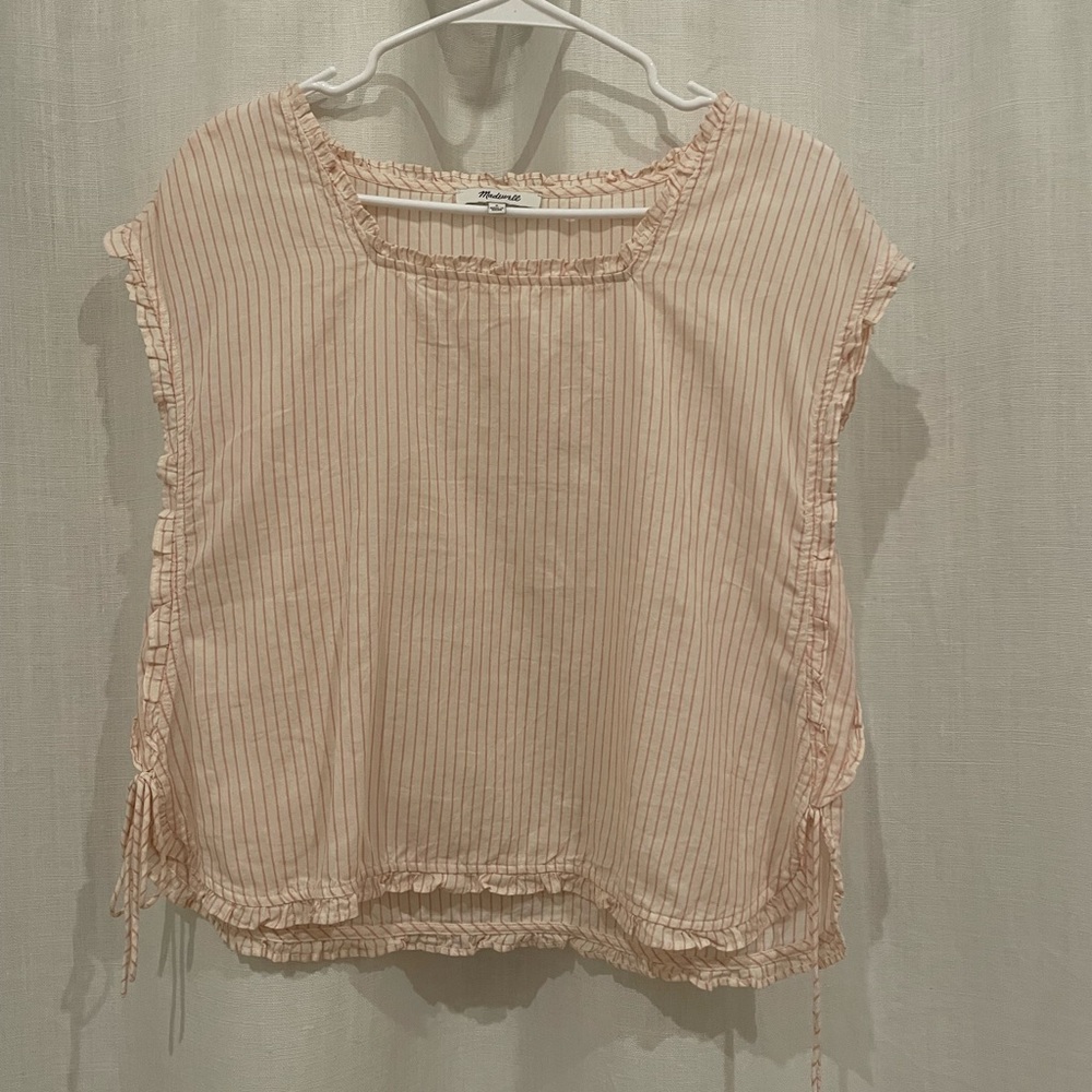 Madewell pink and cream striped blouse